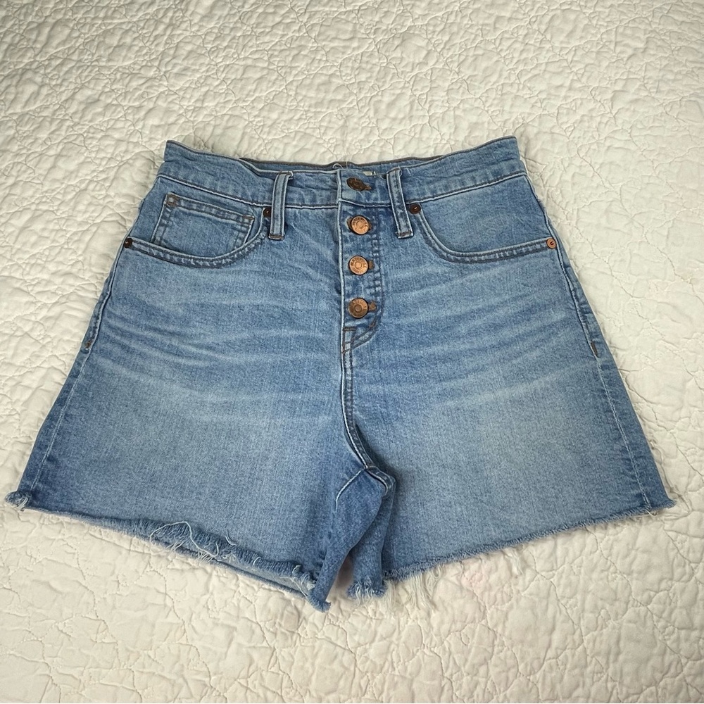 🔥Madewell Cutoff Shorts Raw Distressed Hem Blue Denim Button Fly Women Size 24